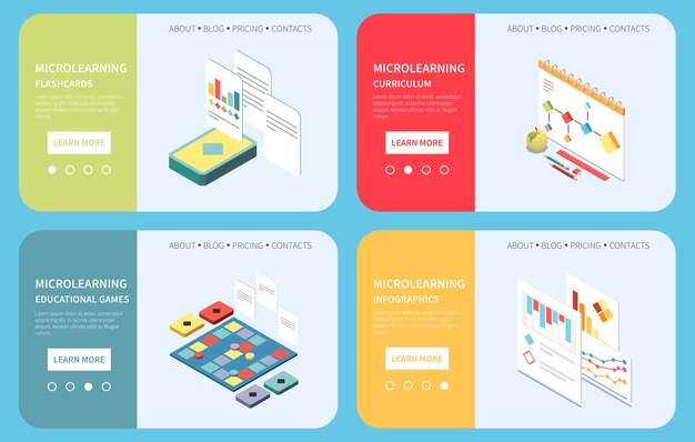 Banner isométrico de microaprendizaje con símbolos de tendencia educativa ilustración vectorial aislada