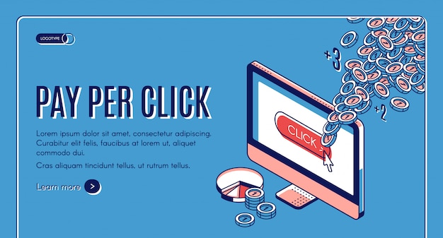 Vector gratuito banner isométrico de pago por clic