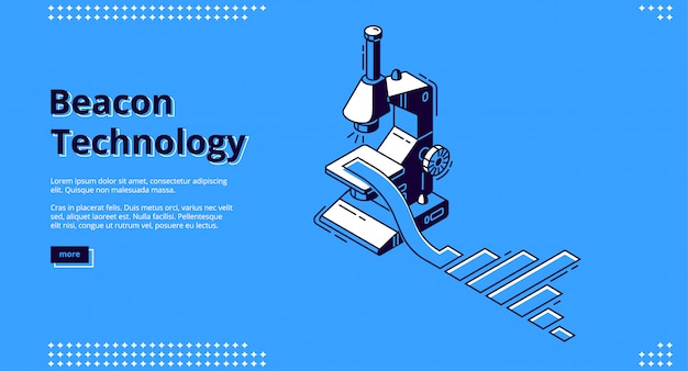 Banner isométrico de tecnología Beacon con microscopio