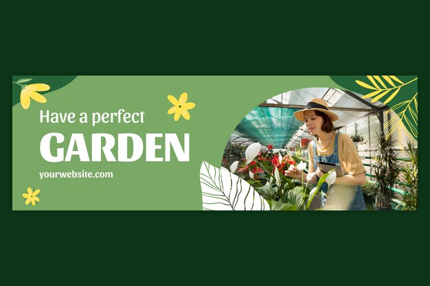 Banner de jardinería plano dibujado a mano
