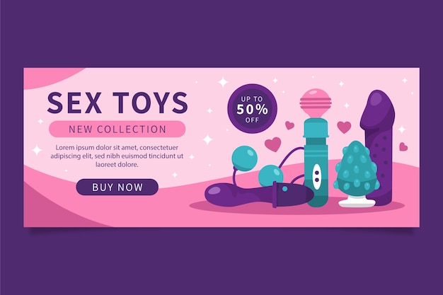 Vector gratuito banner de juguetes sexuales de diseño plano