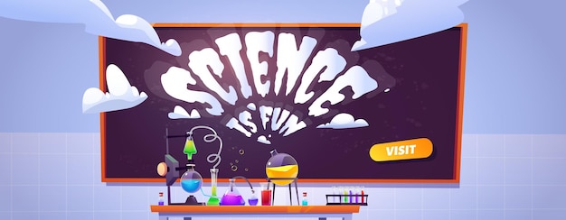 Banner de laboratorio de ciencias para experimentos de estudio y química para niños.