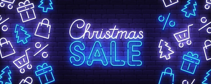 Vector gratuito banner de letrero de neón de venta de navidad