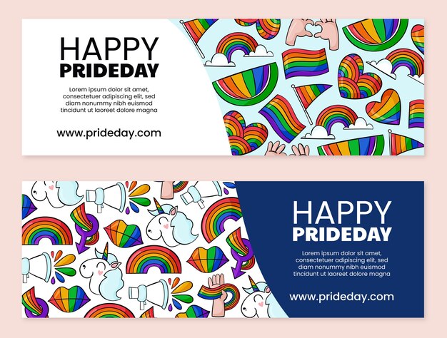 Banner lgbt dibujado a mano del mes del orgullo