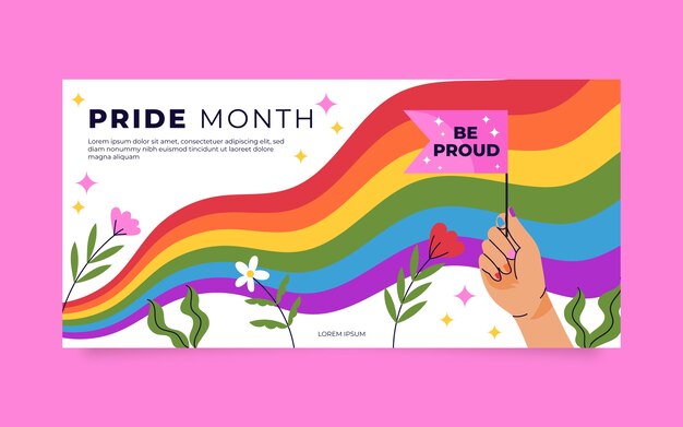 Banner lgbt plano dibujado a mano del mes del orgullo