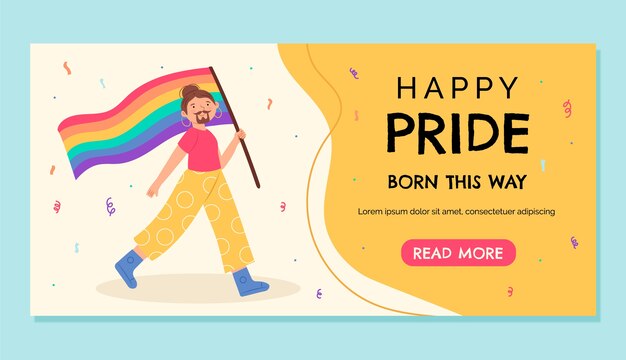 Banner lgbt plano dibujado a mano del mes del orgullo