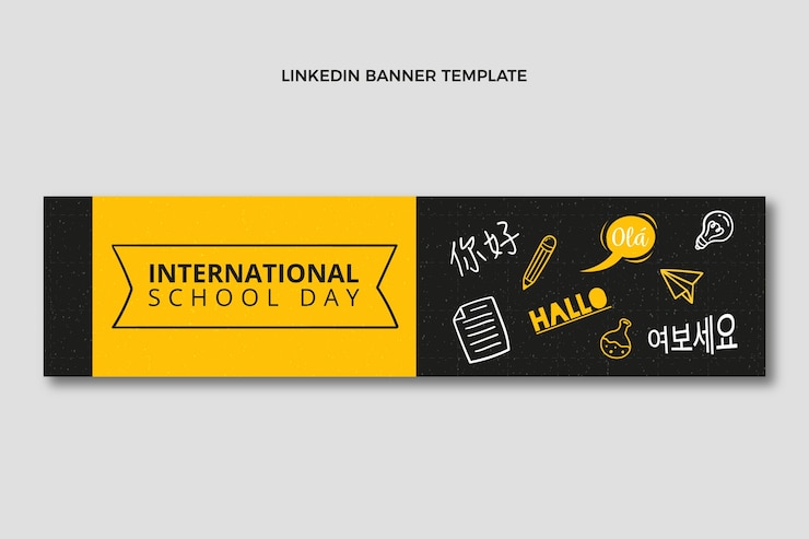 Vector gratuito banner de linkedin de escuela internacional de textura dibujada a mano