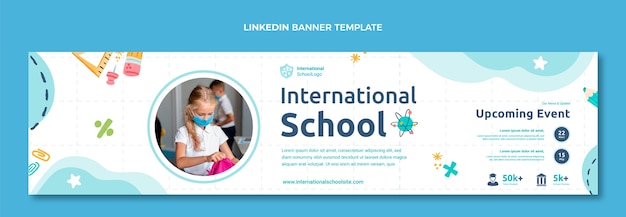 Vector gratuito banner de linkedin de escuela internacional de textura dibujada a mano