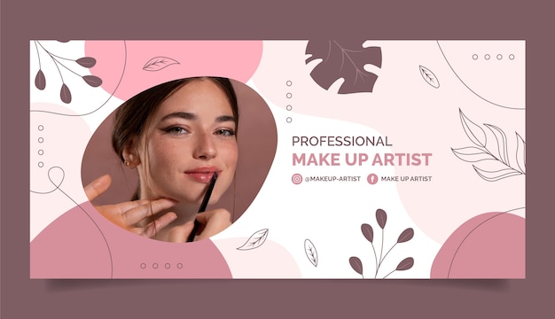 Banner de linkedin de maquillador de textura dibujada a mano