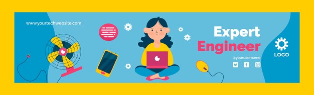 Banner de linkedin de reparación de tecnología dibujada a mano