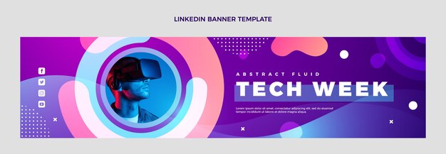 Banner de linkedin de tecnología fluida abstracta degradado