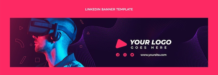 Vector gratuito banner de linkedin de tecnología de semitono degradado