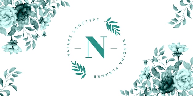 Banner de logo de naturaleza con flores vintage