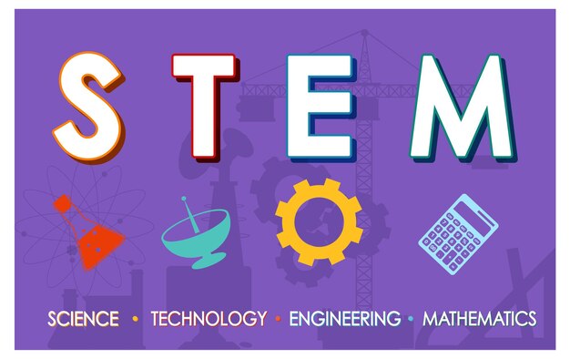 Banner de logotipo de educación STEM con fondo morado
