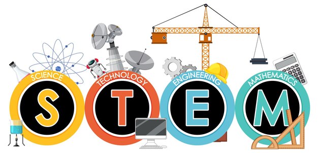 Banner de logotipo de educación STEM sobre fondo blanco