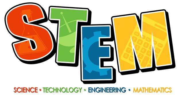 Banner de logotipo de educación STEM sobre fondo blanco