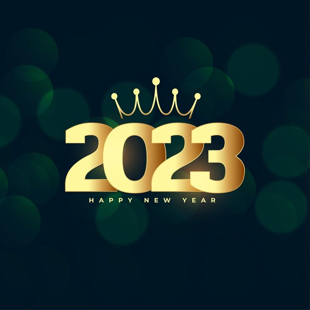 Banner de lujo de año nuevo 2023 con diseño de corona y bokeh
