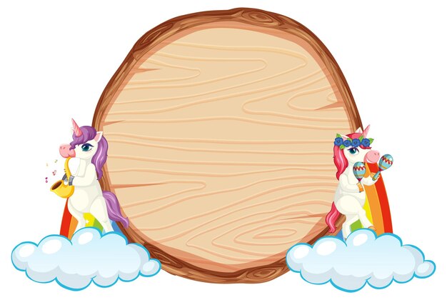 Banner de madera aislado con unicornio