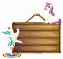 Vector gratuito banner de madera aislado con unicornio