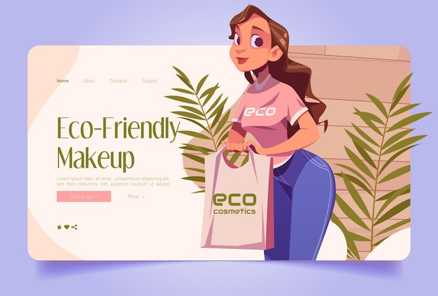 Vector gratuito banner de maquillaje ecológico con vendedor de niña.