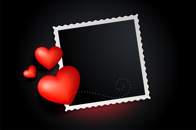 Banner de marco de fotos de corazones rojos preciosos