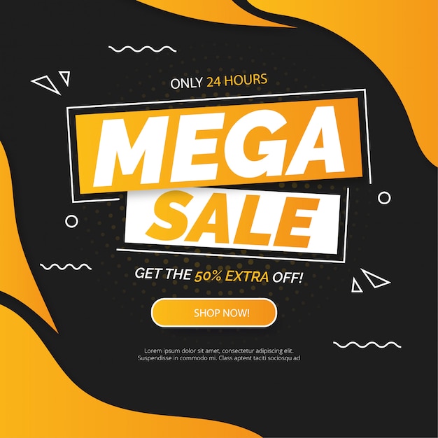 Vector gratuito banner de mega venta moderno con plantilla de diseño de memphis