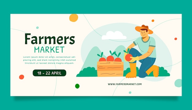 Vector gratuito banner de mercado de agricultores de diseño plano dibujado a mano