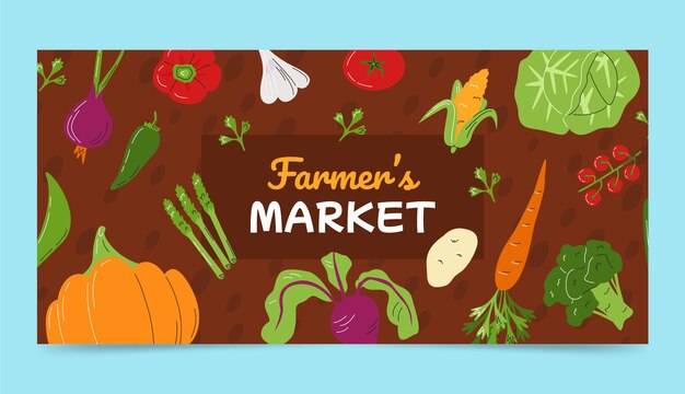 Banner de mercado de agricultores de diseño plano dibujado a mano