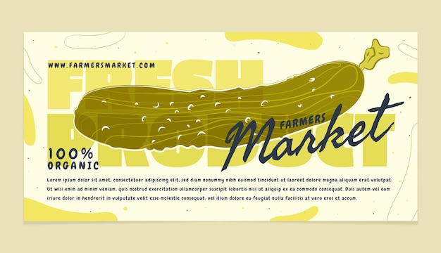 Banner de mercado de agricultores de diseño plano dibujado a mano