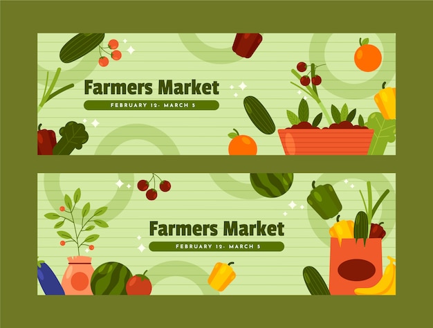 Vector gratuito banner de mercado de agricultores de diseño plano