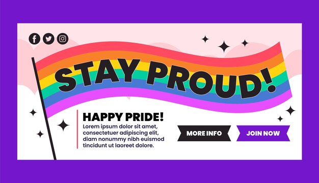 Banner del mes del orgullo dibujado a mano con bandera del arco iris