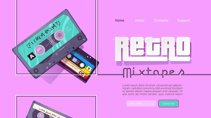 Vector gratuito banner de mixtape retro con casetes de audio