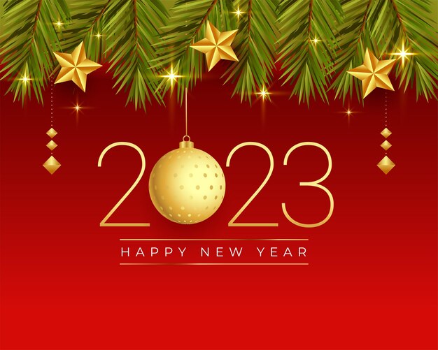 Vector gratuito banner moderno de año nuevo 2023 en ilustración de vector de diseño de decoración de navidad