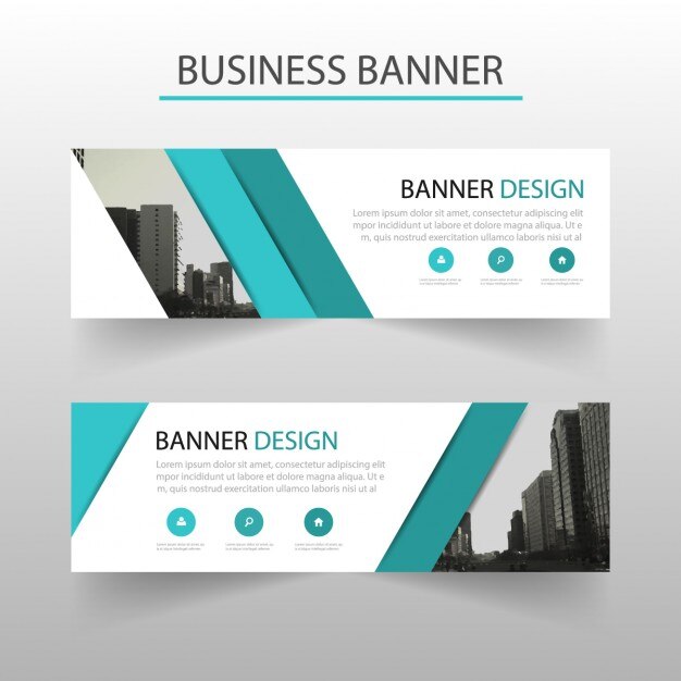Banner moderno con formas geométricas turquesas