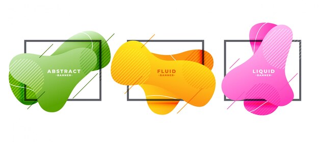 Banner moderno de marcos de forma fluida en tres colores