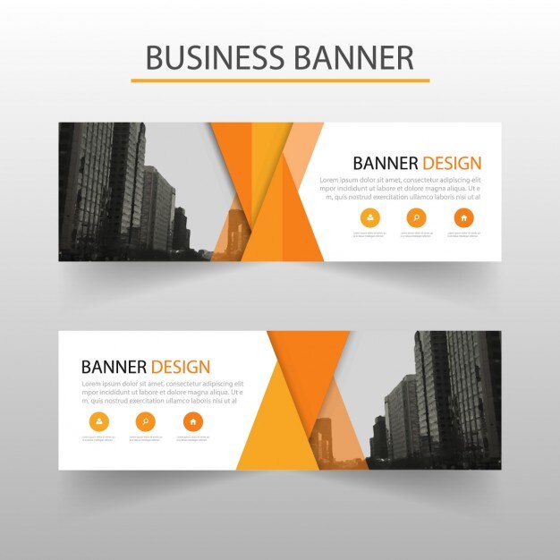 Banner naranja con formas geométricas 