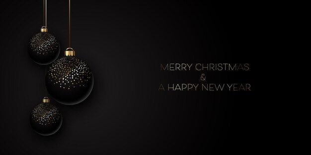 Banner de Navidad y año nuevo con adornos colgantes.