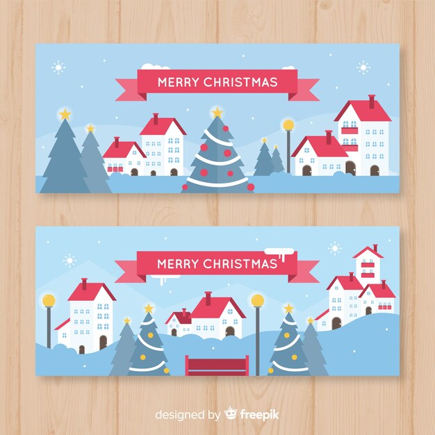 Banner navidad ciudad plana