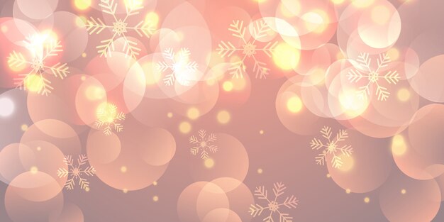 Banner de navidad con copos de nieve y luces bokeh