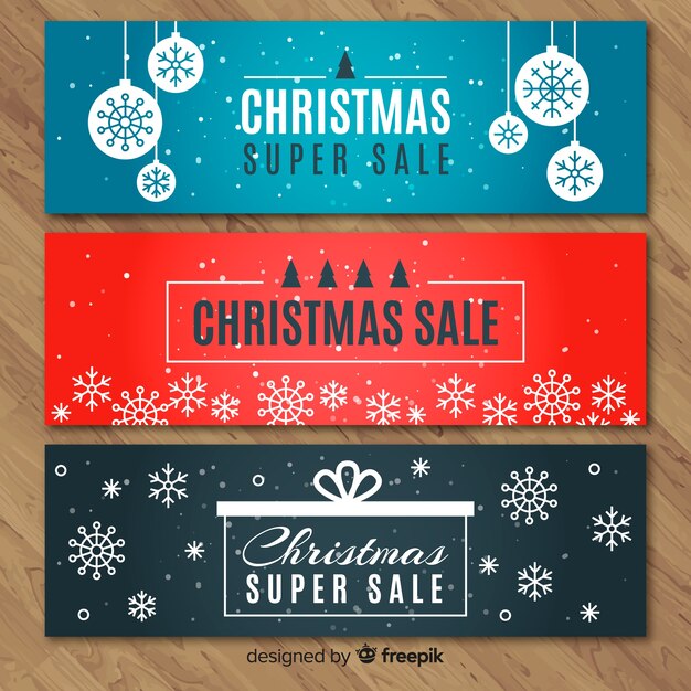 Banner navidad copos de nieve planos