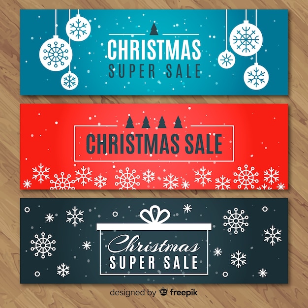 Banner navidad copos de nieve planos