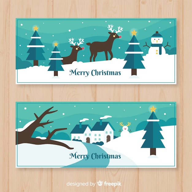 Vector gratuito banner navidad escenas planas