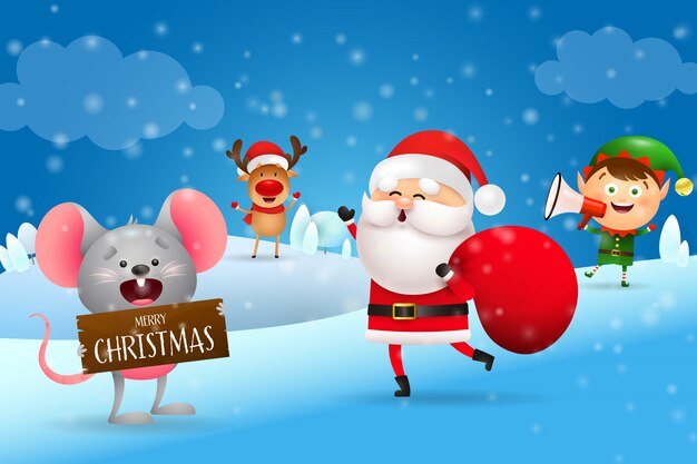 Banner de Navidad con Papá Noel emocionado