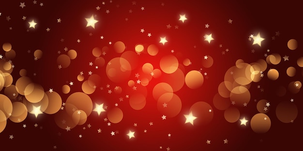 Vector gratuito banner navideño con diseño de estrellas y luces bokeh.