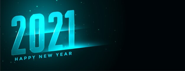 Banner de neón azul de año nuevo 2021 con espacio de texto