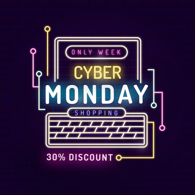 Banner de neón cyber monday