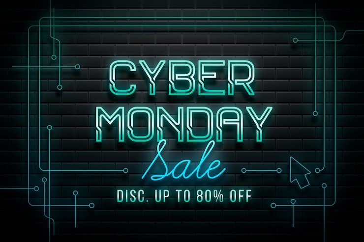 Vector gratuito banner de neón cyber monday