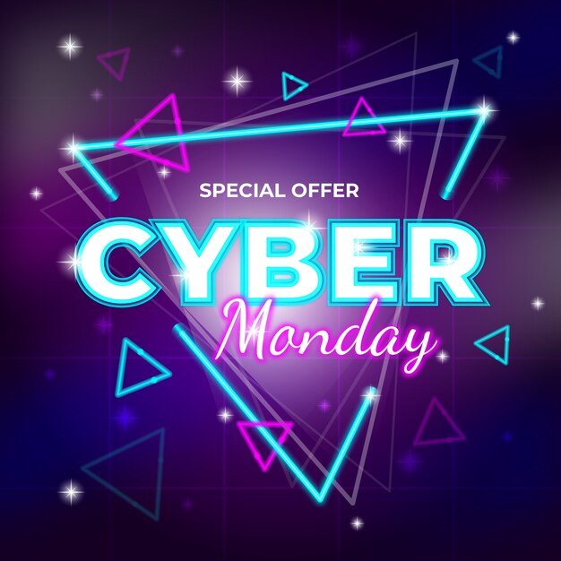 Banner de oferta especial futurista retro lunes cibernético