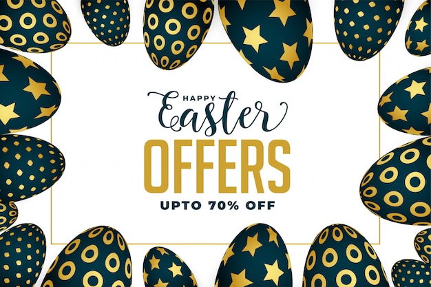 Banner de oferta y venta de pascua con huevos de oro