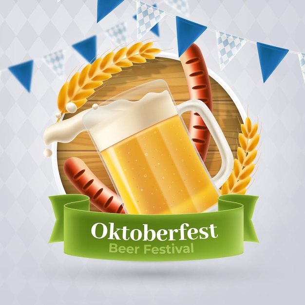 Vector gratuito banner de oktoberfest realista con pinta de cerveza y wurst